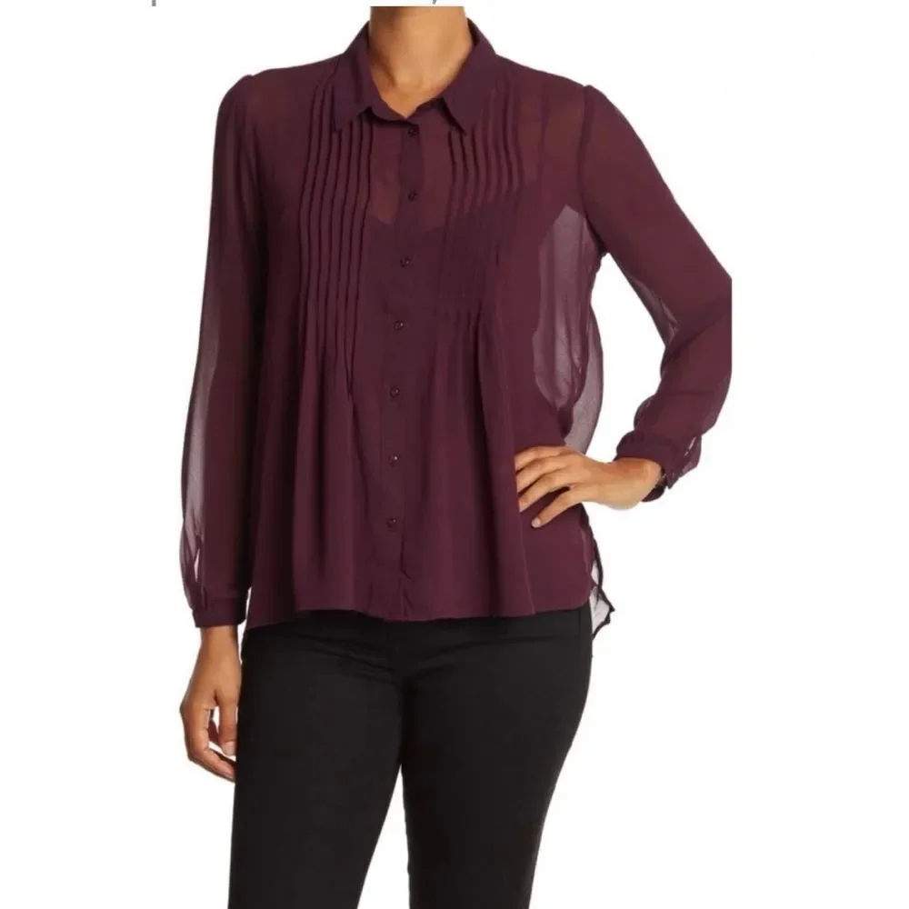 Daniel Rainn Women's Deep Purple Pleated Blouse - Picture 4 of 15